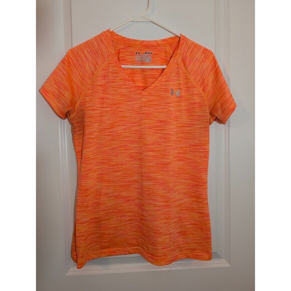 Under Armour Orange HeatGear V-Neck Athletic Tee Women’s M Gymcore - Picture 2 of 6